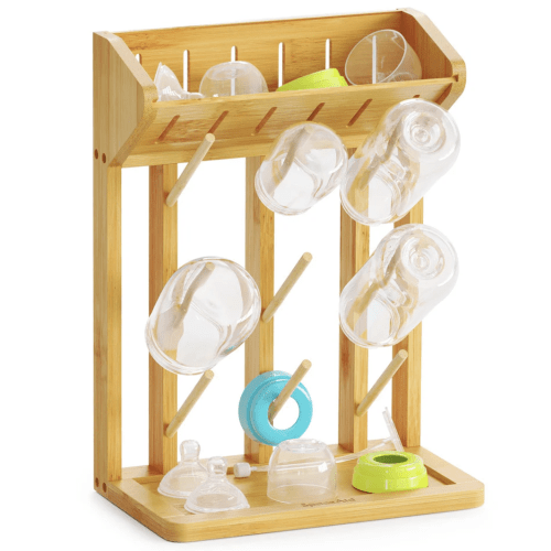 SpaceAid Bamboo Baby Bottle Drying Rack, Hold 9 Bottles, Natural