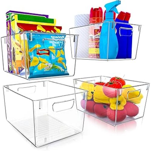 Utopia Kitchen Clear Organizer Bins - 4 Pack Pantry Organizers and Storage Bins - Large Clear Storage Containers for Organizing - Clear Storage Bins For Fridge, Kitchen Organization and Storage