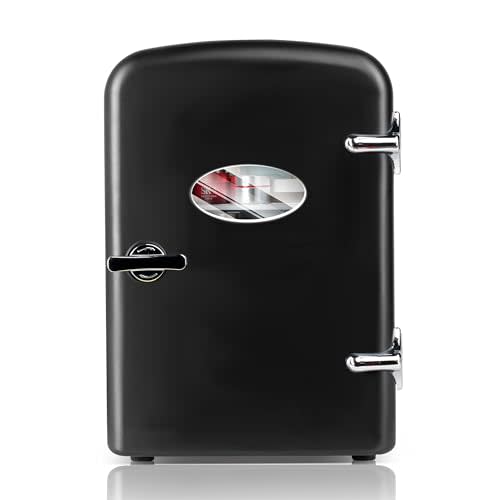 YSSOA Mini Fridge with Observation Window 4-Liter Six 12 oz Cans Portable Warmer & Cooler Compact Refrigerator, 100% Eco Friendly and Freon-Free, 4L with window, Black