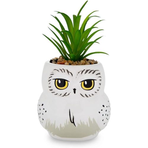 Harry Potter Hedwig 3-Inch Ceramic Mini Planter with Artificial Succulent | Small Flower Pot, Faux Indoor Plants For Desk Shelf, Home Decor Trinket Tray | Wizarding World Gifts and Collectibles