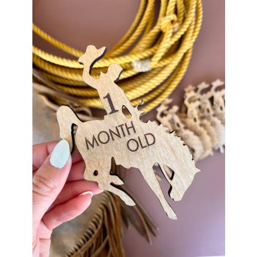 Bucking Bronc 1-12 Month Milestone Sign for Baby Photo Prop Wooden Markers Western Theme Baby Gift Bundle for Baby Shower Gift for Newborn