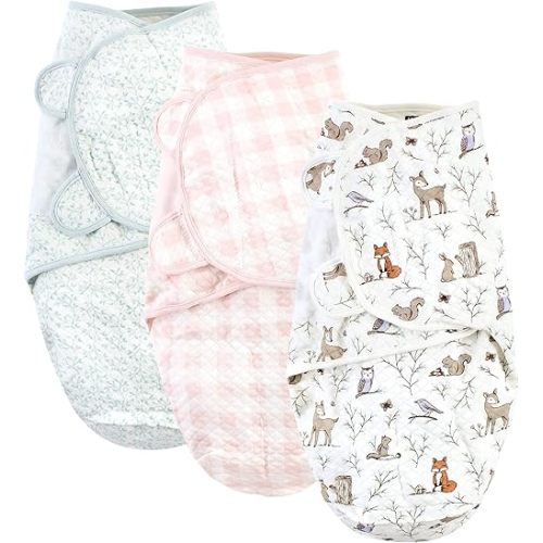Hudson Baby Unisex Baby Quilted Cotton Swaddle Wrap 3pk, Enchanted Forest, 0-3 Months