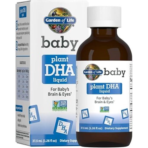 Garden of Life Baby DHA Drops, 600mg Omega 3 DHA Vegan for Baby's Brain & Eyes from Vegetarian Friendly Plant Based Sources (No Fish Oil) for Babies & Toddlers, 37.5 mL (1.26 fl oz) Liquid