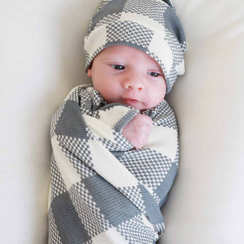 Big Check Bamboo Waffle Oversized Swaddle Blanket | Denim