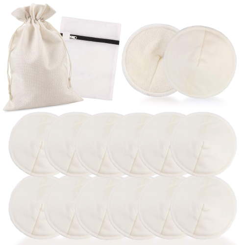 12Pcs Washable Nursing Pads Organic Bamboo Breast Pads with Laundry Bag and Storage Bag
