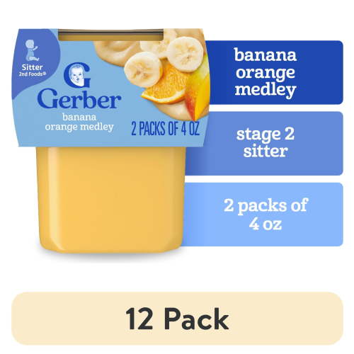 (12 pack) Gerber 2nd Foods Baby Food, Banana Orange Medley, 4 oz Tubs (2 Pack)