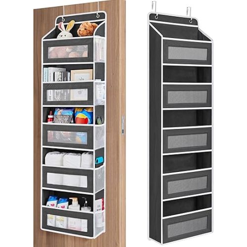 JARLINK Over The Door Organizer Storage, 5 Shelf Hanging Door Organizer with 5 Large Capacity Pockets, Anti Tilt 44 lb Load Behind Door Organizer for Bedroom, Bathroom, Pantry, Nursery, (Black)