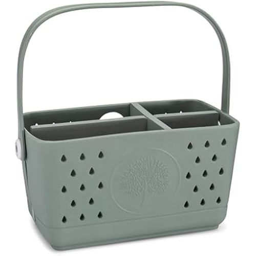 Parker Baby 3 Piece Bath Caddy & Insert | BPA Free & Food Grade Shower Caddy Organizer for Toys & Supplies | Quick-Dry, Sturdy & Perfect Size Shower Basket w/Handle in Neutral Colors