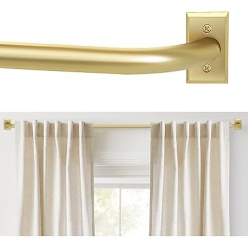 Gold Wrap Around Curtain Rod for Windows 28-48 Inches, Room Darkening Drapery Rod, Heavy Duty Blackout Curtain Rod, Modern Decorative Curtain Rod, Gold