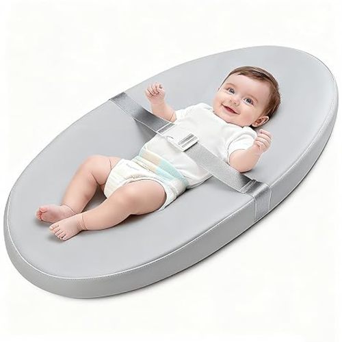Baby Diaper Changing Pad, Wipeable Baby Changing Pad for Dresser, Contoured Waterproof Changing Pad with PU Cover, Non-Slip Safety Belt & Bottom, Portable, Lightweight (Grey)