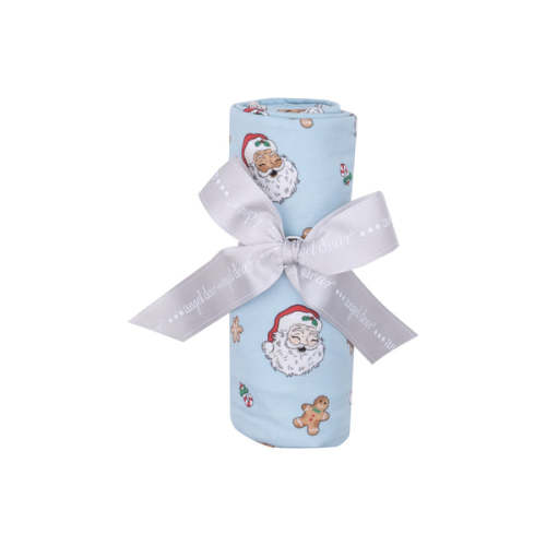 Bamboo Swaddle Blanket - Blue Vintage Santas with Gingerbread – Green Bean Baby Boutique