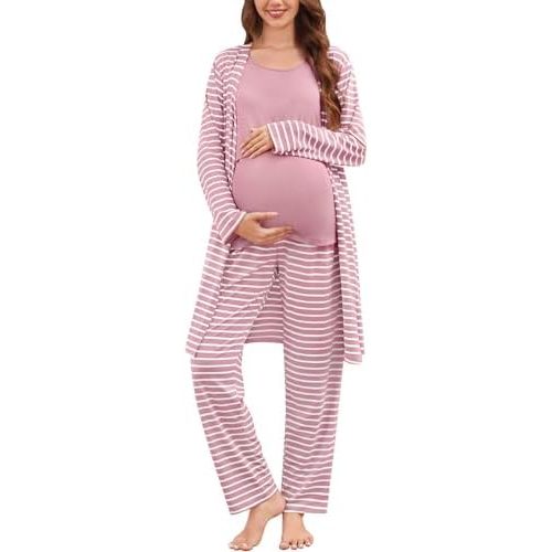 SWOMOG Maternity Nursing Robe Set 3 PCS Women Postpartum Pajamas Breastfeeding Labor Delivery Hospital Pregnancy Pjs