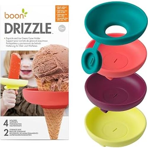 Boon Drizzle Popsicle Holders for Kids - Includes 2 On-the-Go Travel Cases - Catches Drips Before They Drop - Frozen Popsicle and Ice Cream Holder for Summer Days and Birthday Popsicle Party - 4 Count