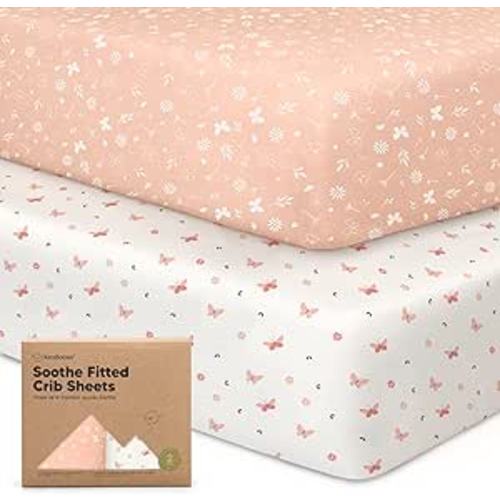 KeaBabies 2-Pack Organic Crib Sheets for Boys, Girls - Fitted Crib Mattress Sheet Neutral, Breathable Jersey Cotton Cover for Baby Bed, Toddler Mattress, Soft & Cute Prints (Butterflies)