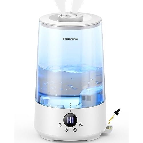 Homvana Humidifiers for Bedroom Home, 3.6 L Cool Mist Top-Fill 34H Super Long Time, Quiet 16dB, Baby Humidifier, Oil Diffuser, Plants, Nursery, Office BPA FREE, 7 Color Light (Transparent Water Tank)