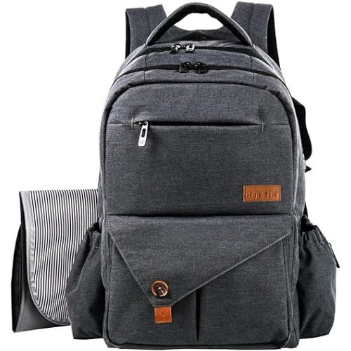 Hap Tim Multi-function Large Baby Diaper Bag Backpack with Stroller Straps, Insulated Bottle Pockets, Changing Pad (Dark Gray-5284)