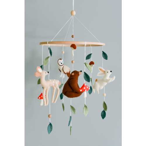Mobile woodland - Crib baby mobile neutral - Fairytale woodland boho nursery mobile - Mushroom mobile