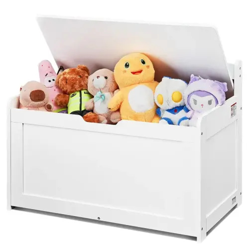 VEVOR Wooden Toy Chest for Kids, Toddler Toy Storage Box with Flip-Top Lid and Safety Hinge, 32.68 x 17.91 x 24.02 Large Kids Storage Bench for Playroom, Living Room or Entryway, White