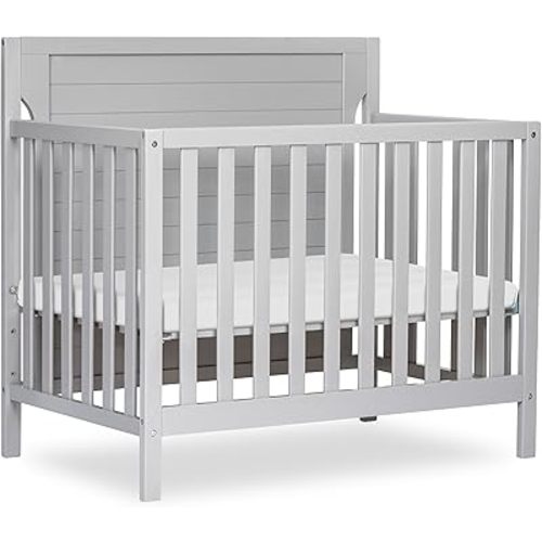 Dream On Me Bellport 4-in-1 Convertible Mini Baby Crib, Compact Design in Pebble Grey, GreenGuard Gold & BSA, Non-Toxic, Sustainable Pinewood, Converts to Mini Daybed & Twin Bed, 1″ Mattress Pad