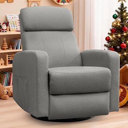Power Swivel Recliner Chairs for Adults, Electric Glider Rocking Chair Nursery, Glider Recliner Nursery Chair with Classified Side Pocket, Nursery Rocking Chairs with USB and Type-C Ports