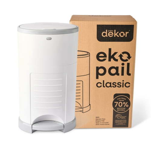 Dekor Eko Classic Diaper Pail Made with 70% Recycled Materials, Hands-Free: Step–Drop–Done | Cost-Effective Refill System | White