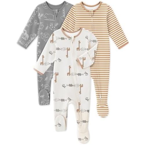 Baby Sleepers 3 Pack Cotton Pajamas for Newborn 0-3 3-6 6-9 Months Boys Girls Clothes Sleep 'N Play Footie PJs