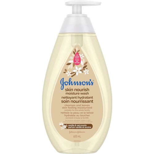 Johnson’s Skin Nourish Moisture Vanilla & Oat Body Wash - Baby Bath Skin Care - Sensitive Skin - 600 mL, Vanilla Fragrance