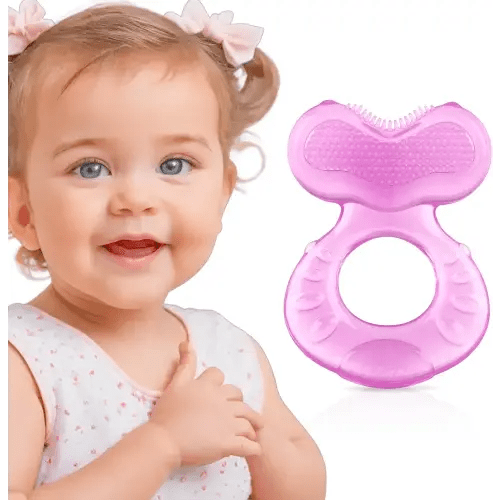 Nuby Silicone Teethe-EEZ Teether with Bristles, Includes Hygienic Case, Pink