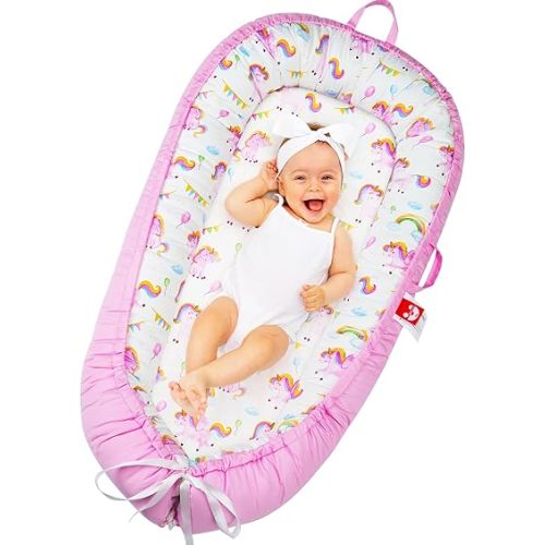 Baby Lounger for Newborn- Baby Nest Cover Co Sleeping for Baby 0-24 Months, Breathable Portable Infant Nest - Adjustable Cotton Soft Baby Floor Seat for Travel, Newborn Essentials Gifts