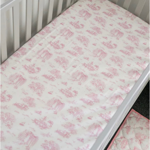 Spring Toile Pink Fitted Crib Sheet