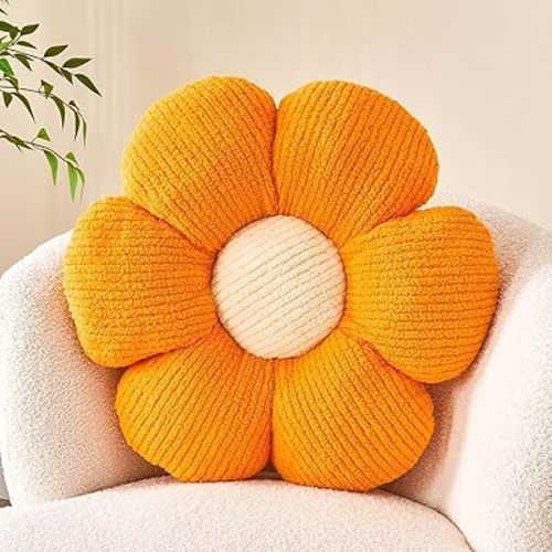 Flower Throw Pillow, Soft Orange 14.9" Shaped Floor Pillow for Home Decor, Cute Aesthetic Plush Decorative Pillows for Bed, Sofa, Couch