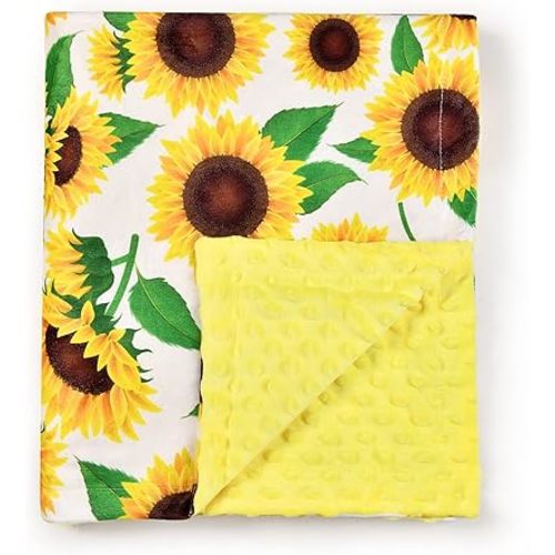 Baby Blanket, Soft Warm Blanket for Boy or Girl, Receiving blanket with Double Layer Dotted Backing for Newborns Nursery Stroller Toddlers Crib Bedding (30 x 40 Inch) Sunflower