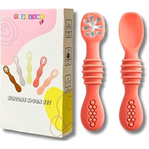 Silicone Self-Feeding Spoon and Pre-Spoon Set for Babies – Essential Baby Led Weaning Utensils, Safe and Durable Silicone Feeding Spoons, Ideal for 4+ Months, Textured and BPA-Free