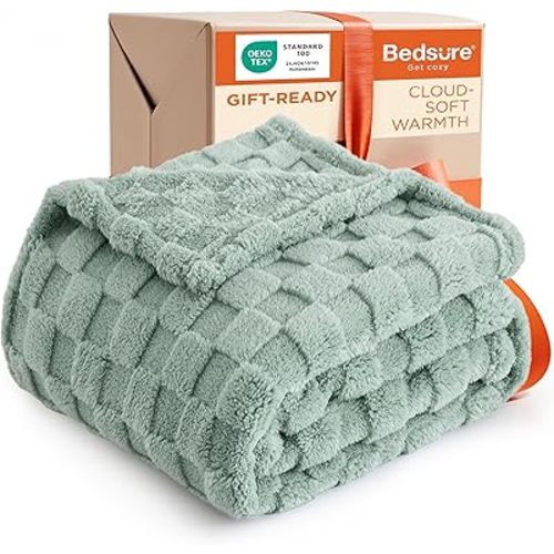 Bedsure GentleSoft Ashley Blue Throw Blanket for Couch - Checkered Fleece Blankets Gifts for Women Men Girls, Cute Soft Cozy Throw for Bedroom Home Decor Gifts, 50x60 Inches
