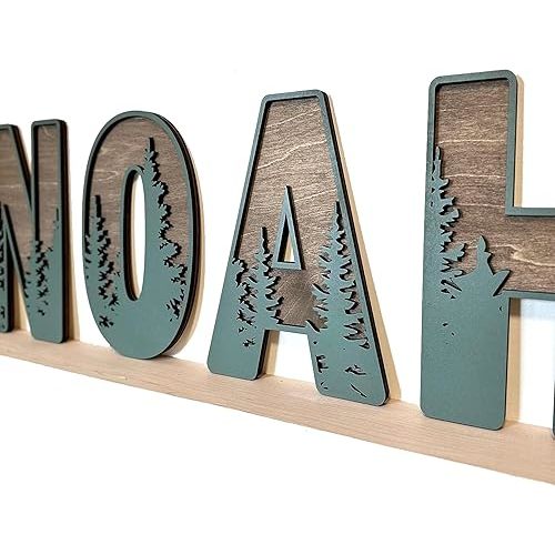 Name Sign For Nursery, Boho Nursery Sign, Family Name Signs, 3D Wall Art for Children & Kids Rooms, Baby Shower, First birthday gift (Woodland)