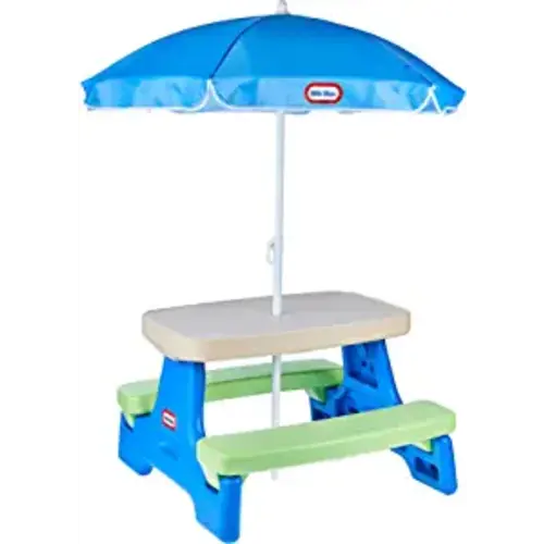 Little Tikes Easy Store Jr. Picnic Table with Umbrella - Blue / Green
