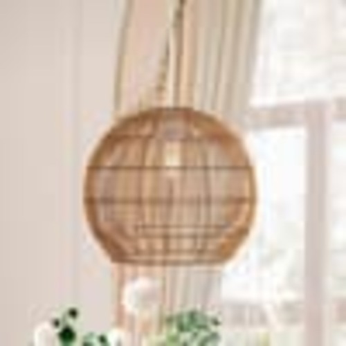JONATHAN Y Raya 19 in. 1-Light Farmhouse Coastal Rattan 180 in. Cord Plug-In or Hardwired LED Pendant, Brown JYL1404A
