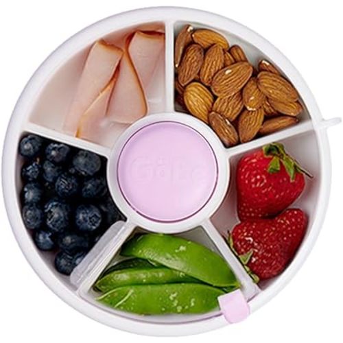 GoBe Kids Small Snack Spinner Flip Bundle with Hand Strap and Sticker Sheet - Reusable Snack Container with 5 Compartment Dispenser and Lid | BPA/PVC Free | Dishwasher Safe | No Spill - Taro Purple