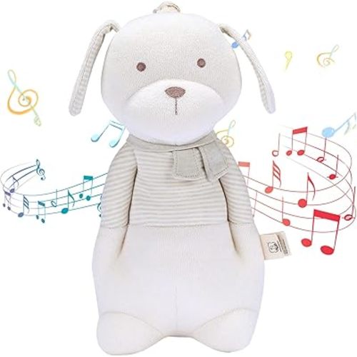 COTTONEBEBE Organic Baby Toys, Stuffed Animal Toy with Lullaby Music for Infant Babies 0 3 6 12 to 36 Months Boy & Girl,Ideal Gift for Newborn (Mr.Dog, Cotton)