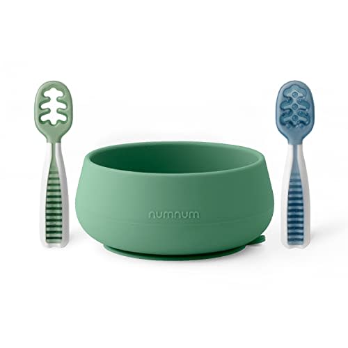 NumNum Self-Feeding Spoon + Suction Bowl Set for Babies & Toddlers - BPA-Free Silicone