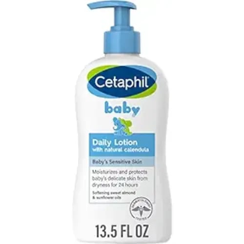 Cetaphil Baby Daily Lotion with Organic Calendula, NEW 13.5 fl oz, Vitamin E, Sweet Almond & Sunflower Oils, Mineral Oil Free, Paraben Free, Dermatologist Tested, Clinically Proven for Sensitive Skin