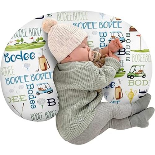 Baby Nursing Pillow Cover - Personalized Name Golf Theme Breastfeeding U-Shaped for Bottle Feeding, Ultra Soft Comfortable Breastfeeding Pillow Cover for Infant Baby Boys and Girls