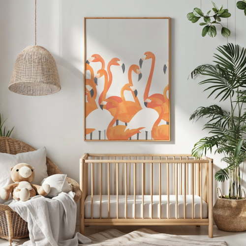 Miluva Flamingo Nursery Wall Art, Kids Room Decor, Printable Bird Poster, Orange And White, Baby Shower Gift, Exotic Animals, Decor For Living Room Bedroom, 24x36 UNFRAMED