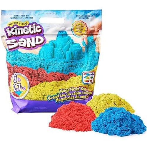 Kinetic Sand, 6lb Mega Mixin’ Bag with Red, Yellow and Blue Play Sand (Amazon Exclusive), Sensory Toys for Kids Ages 3 and up