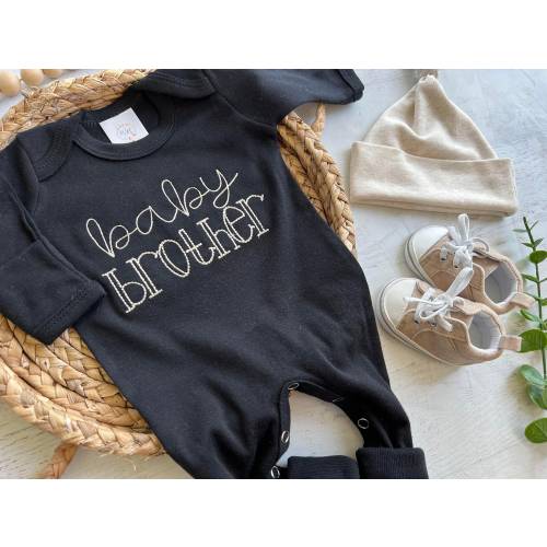 Baby brother coming home outfit, little brother hospital outfit, gender reveal outfit, romper with fold over mittens and footies