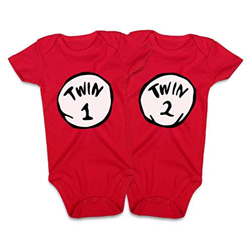 DEFAHN Funny Twins Baby Bodysuits Boys Girls Rompers 2 Pack Twin Matching Clothes Outfits for Newborn Infant