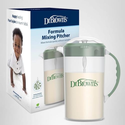 Dr. Brown's Baby Formula Mixing Pitcher with Adjustable Stopper, Locking Lid, & No Drip Spout, 36oz, BPA Free, Olive