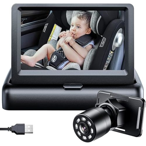 Itomoro 1080P HD Baby Car Camera with Unique Adjustable Mount, Rear-Facing Infant Monitor - 4.3'' Night Vision Anti-Glare Display, 150° Wide-Angle Lens, Easy Install & 360° Rotation for Safety