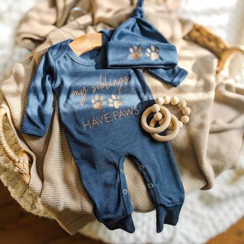 My Siblings Have Paws Baby Outfit - Newborn Coming Home Outfit with Pet Name, Baby Gift for Dog and Cat Lovers
