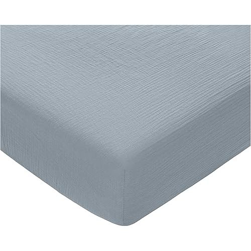 Comfy Cubs 100% Muslin Cotton Fitted Crib Sheet - Soft, Standard & Breathable Crib Sheets for Toddler Mattress - Snug Fit, Secure Elastic with Beautiful Packaging for Boys & Girls - Pacific Blue